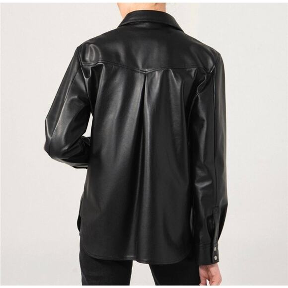 Baccini Womens Vegan Faux Leather Snap Down Shirt Shacket Size Small Black Goth - Picture 7 of 7